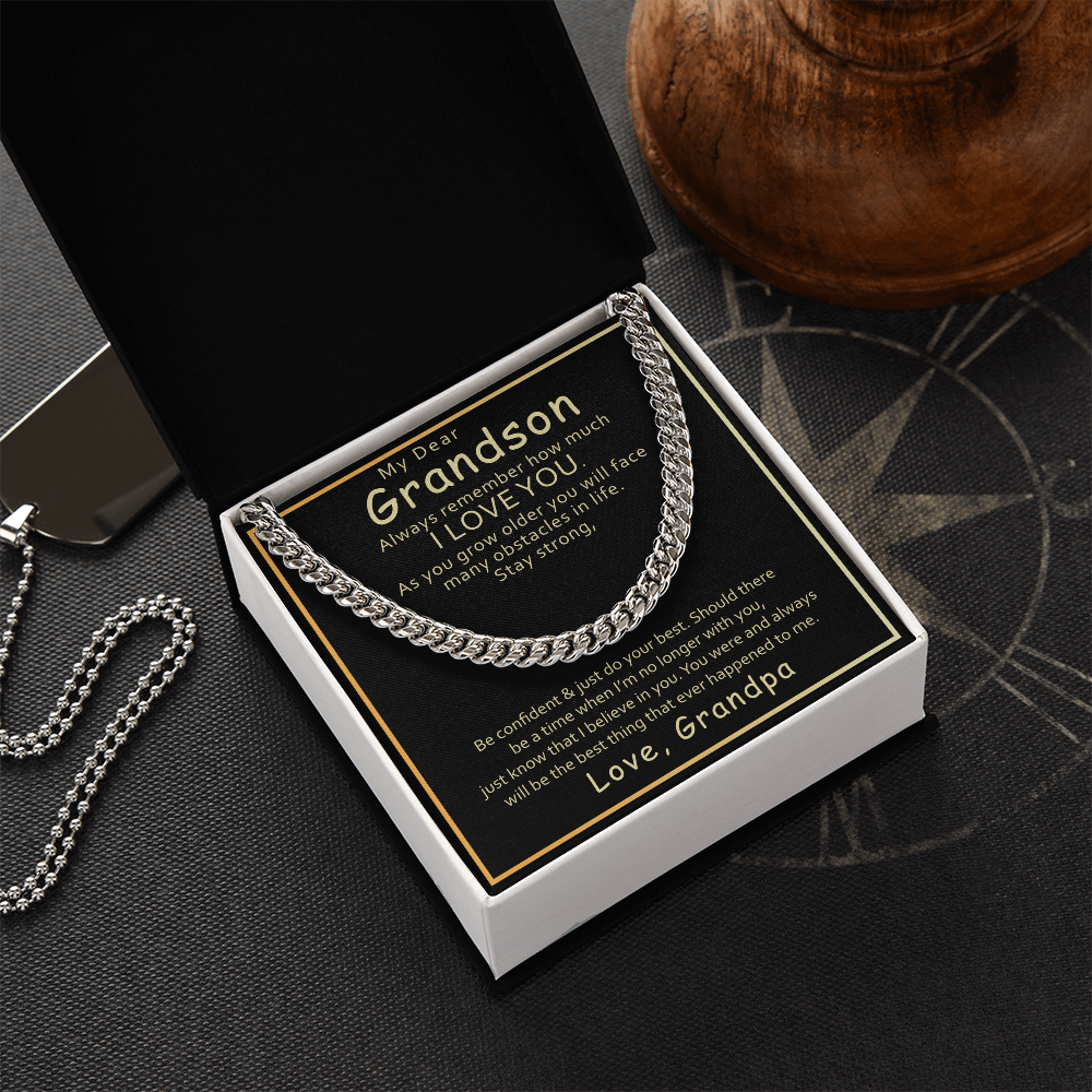 Best Gifts 305-Grandson Cuban Link Necklace Gift from Grandpa Message Card