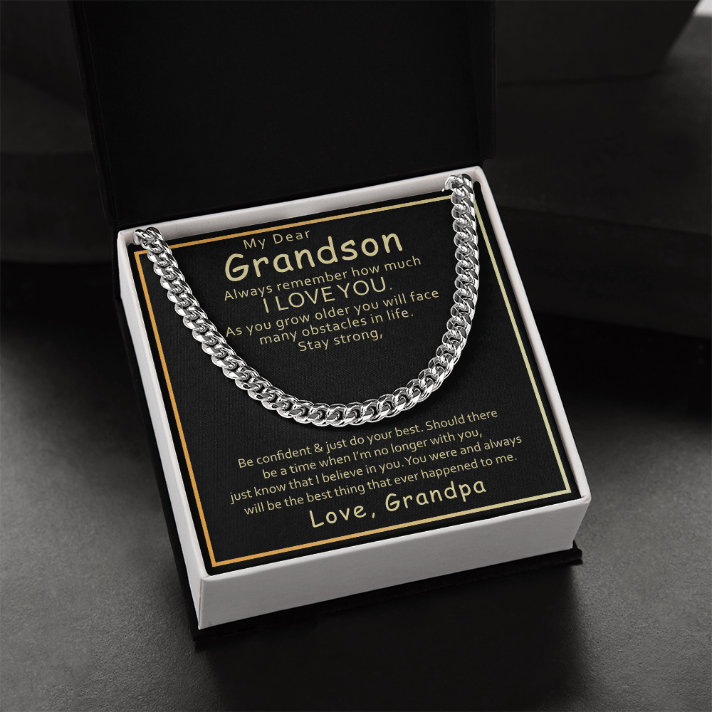 Best Gifts 305-Grandson Cuban Link Necklace Gift from Grandpa Message Card