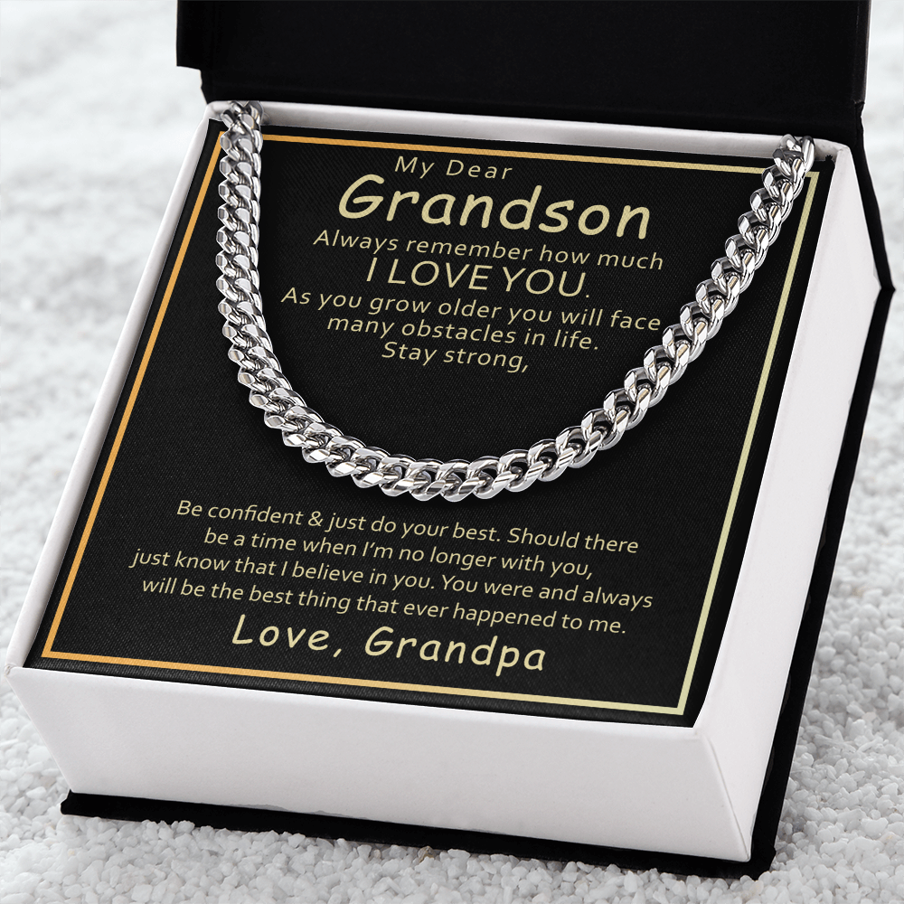 Best Gifts 305-Grandson Cuban Link Necklace Gift from Grandpa Message Card