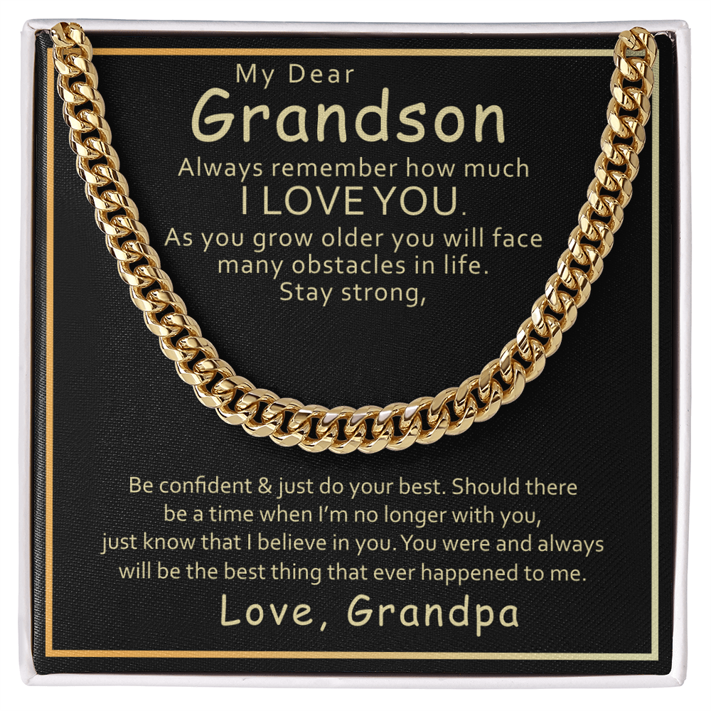 Best Gifts 305-Grandson Cuban Link Necklace Gift from Grandpa Message Card