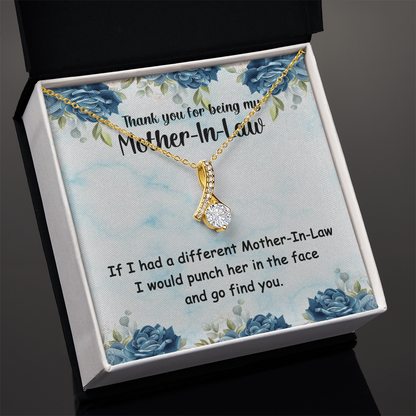 Best Gifts 305-Mother-In-Law Necklace with Funny Quote - Gold Finish & Cubic Zirconia
