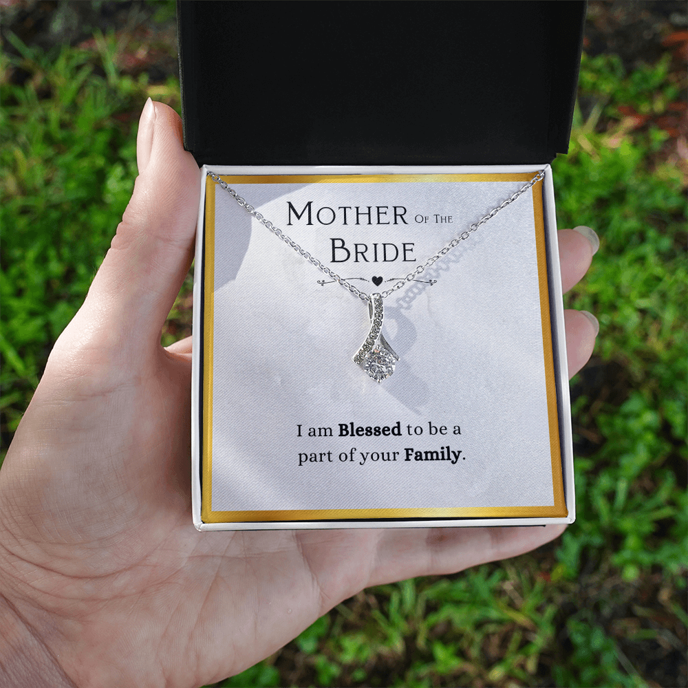 Best Gifts 305-Mother of the Bride Necklace, Stunning Gold & Cubic Zirconia Pendant for Bride's Family