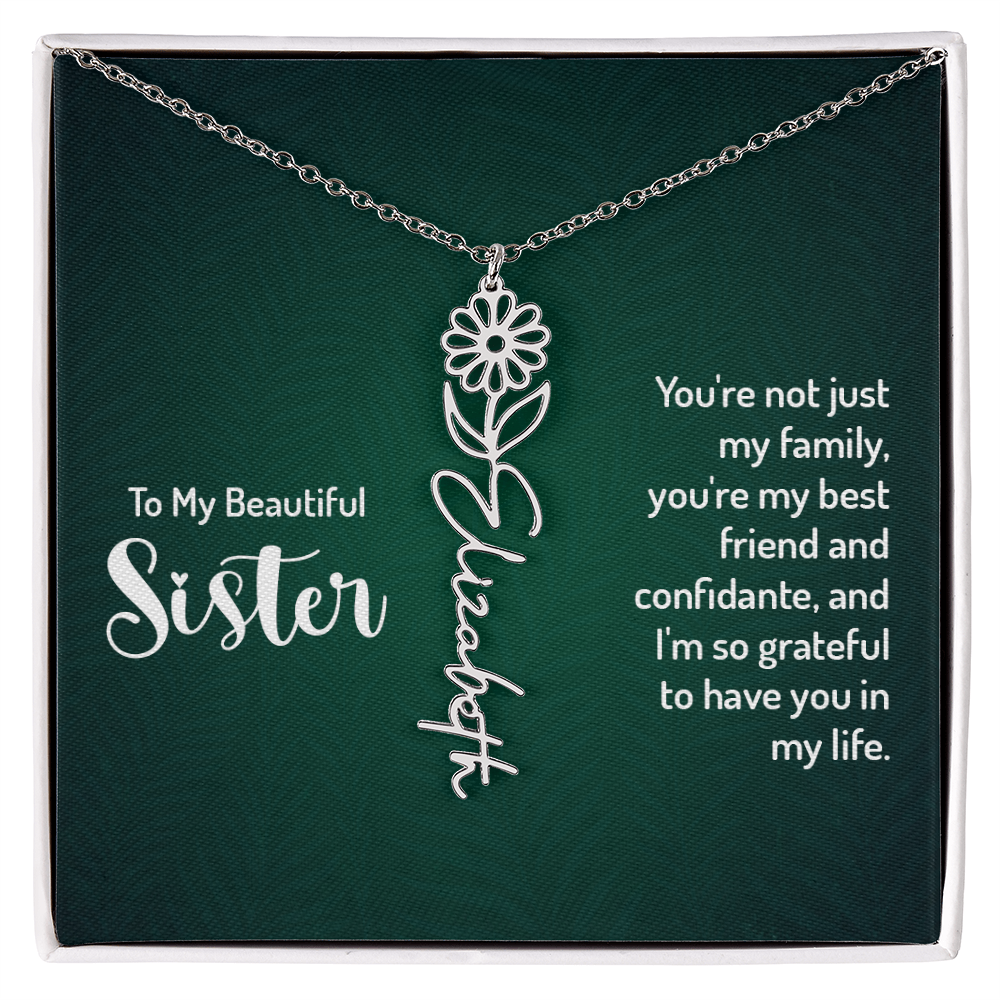 Best Gifts 305-Sister Flower Name Necklace Jewelry Gift