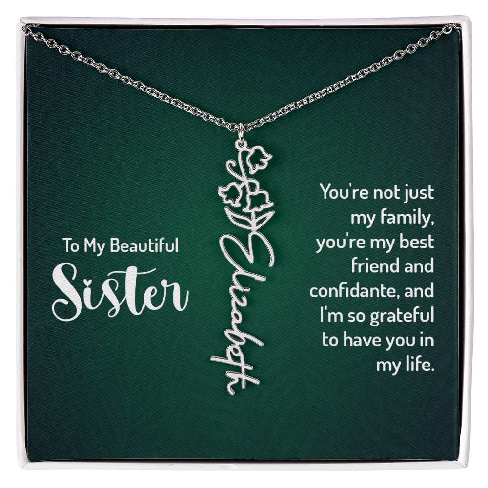 Best Gifts 305-Sister Flower Name Necklace Jewelry Gift