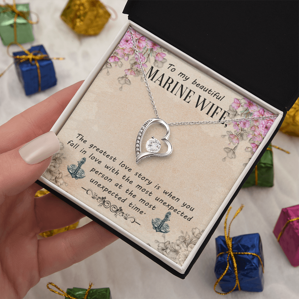 Best Gifts 305-To My Beautiful Marine Wife Forever Love Necklace with CZ Crystal