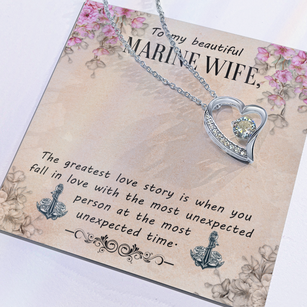 Best Gifts 305-To My Beautiful Marine Wife Forever Love Necklace with CZ Crystal