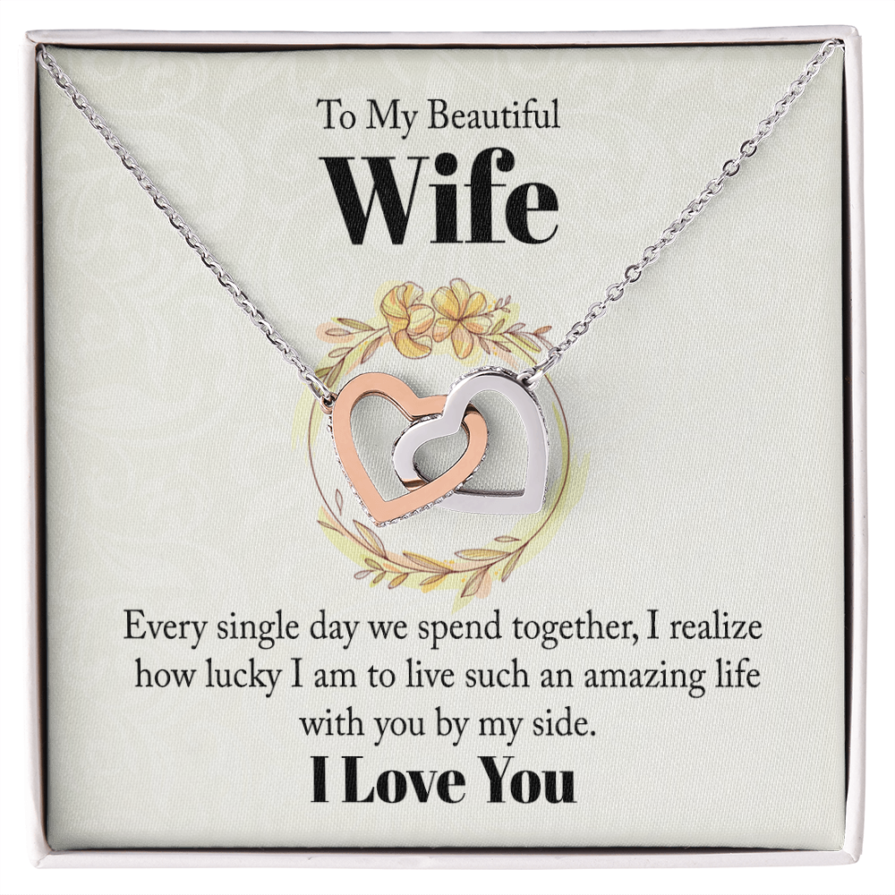 Best Gifts 305-To My Beautiful Wife Interlocking Hearts Necklace with CZ Crystals