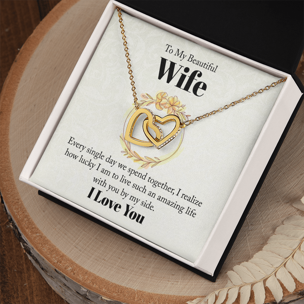 Best Gifts 305-To My Beautiful Wife Interlocking Hearts Necklace with CZ Crystals