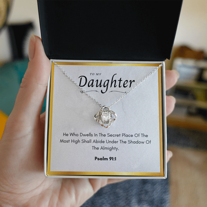 Best Gifts 305-To My Daughter Love Knot Necklace with Psalm 91:1 Card from Mom or Dad