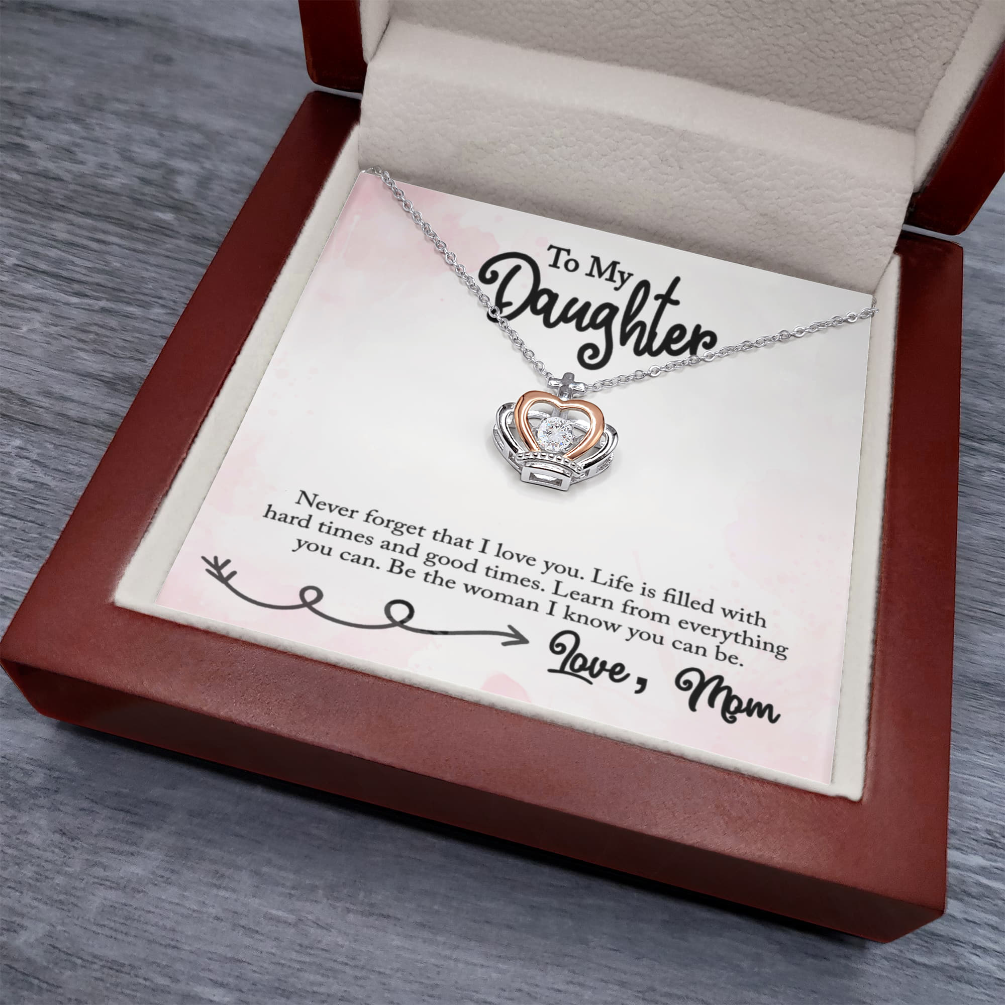 Best Gifts 305-To My Daughter Sterling Silver Crown Pendant Necklace Gift