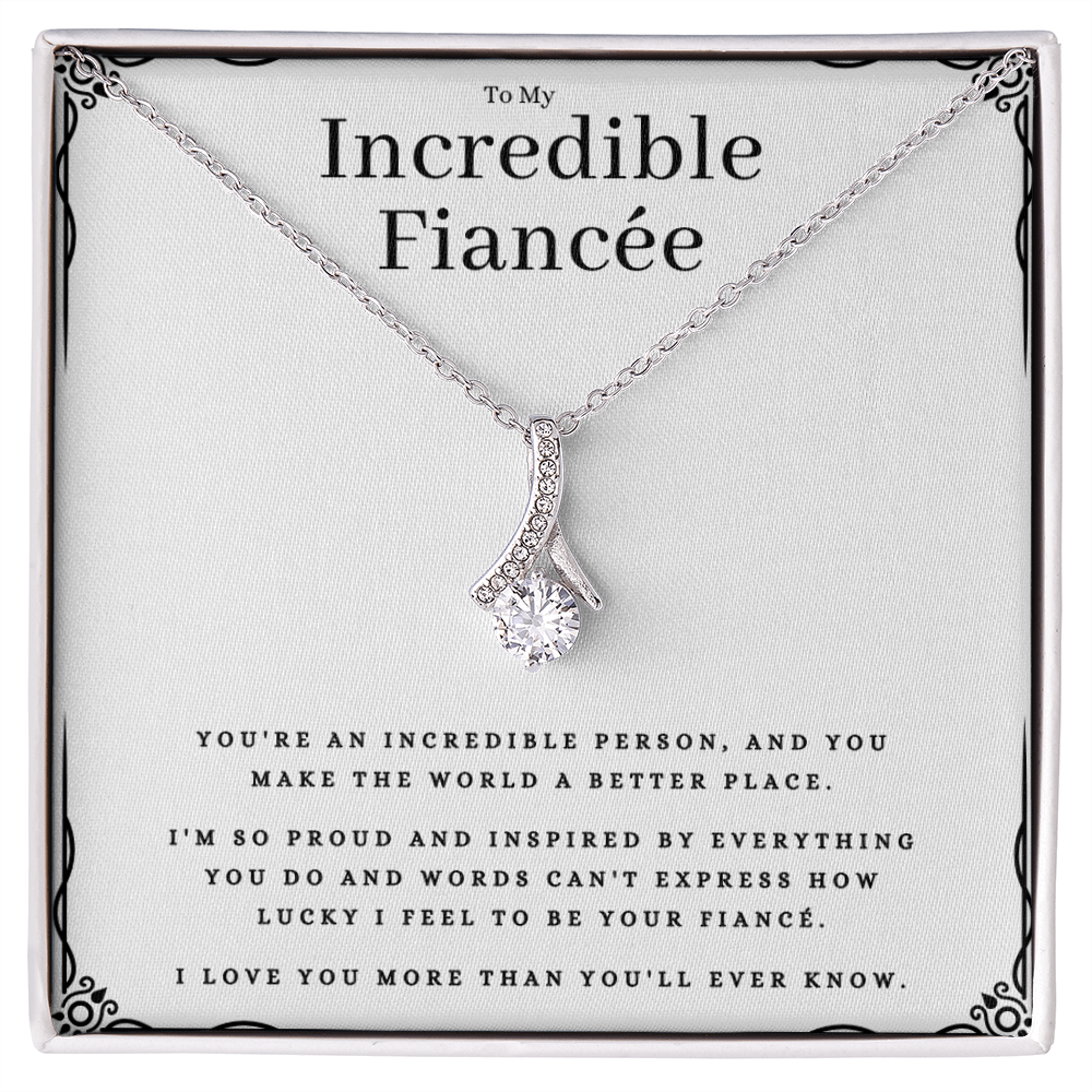 Best Gifts 305-To My Incredible Fiancée Dazzling Ribbon Pendant Necklace with 7mm Cubic Zirconia