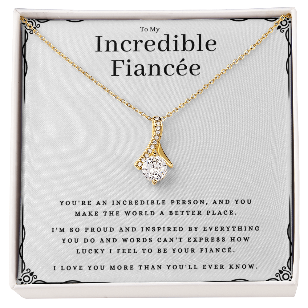 Best Gifts 305-To My Incredible Fiancée Dazzling Ribbon Pendant Necklace with 7mm Cubic Zirconia