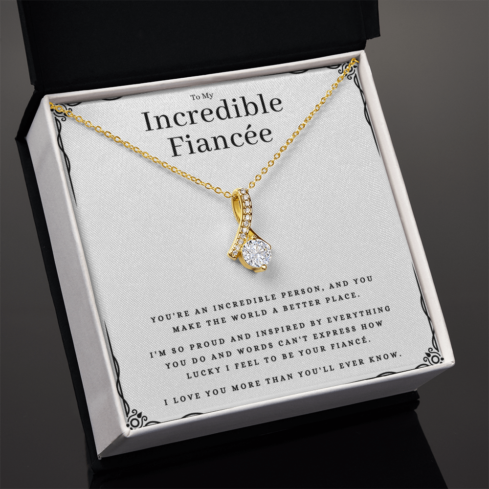 Best Gifts 305-To My Incredible Fiancée Dazzling Ribbon Pendant Necklace with 7mm Cubic Zirconia