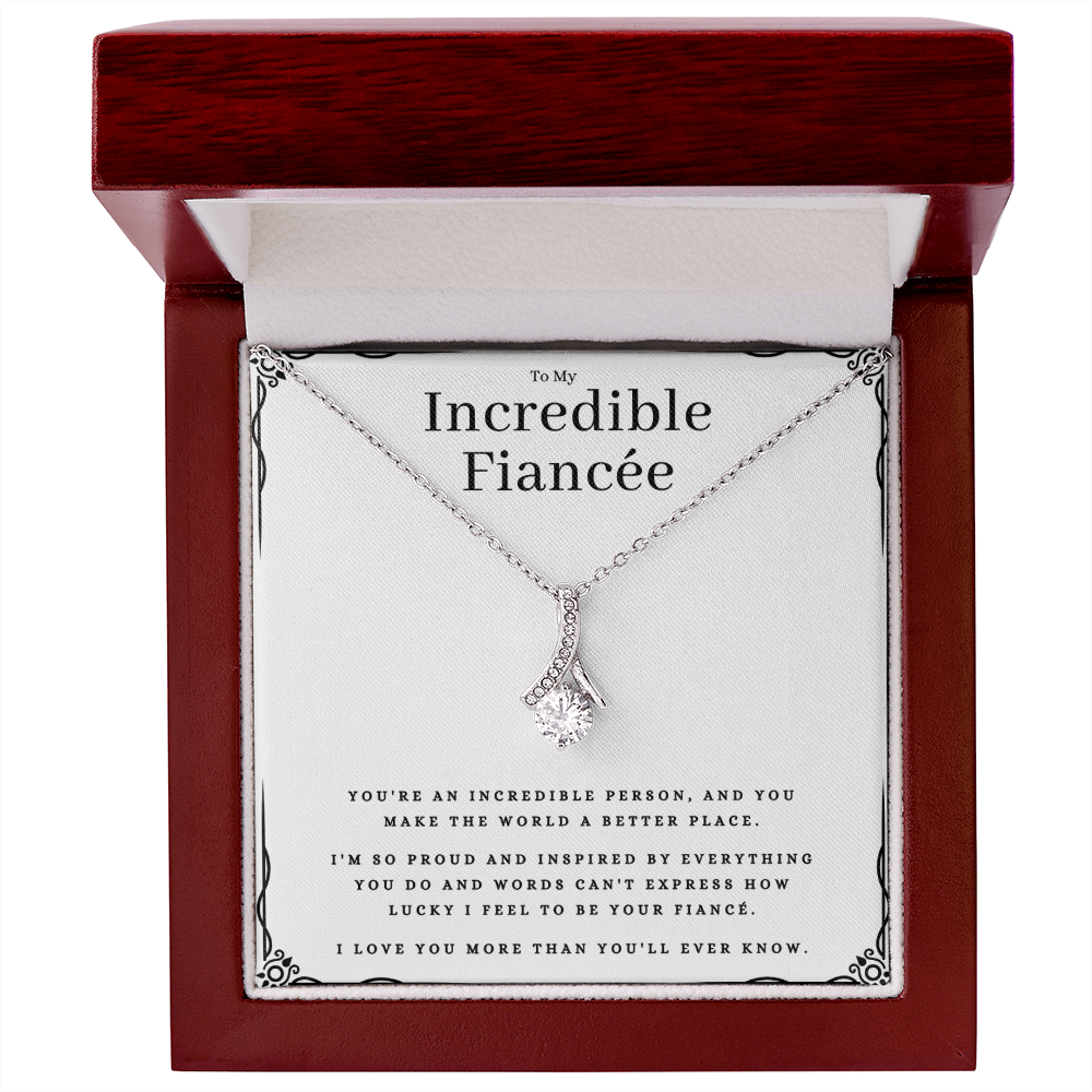 Best Gifts 305-To My Incredible Fiancée Dazzling Ribbon Pendant Necklace with 7mm Cubic Zirconia