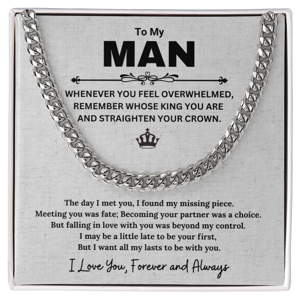 Best Gifts 305-To My Man Cuban Link Chain Necklace with Inspirational Message from Partner