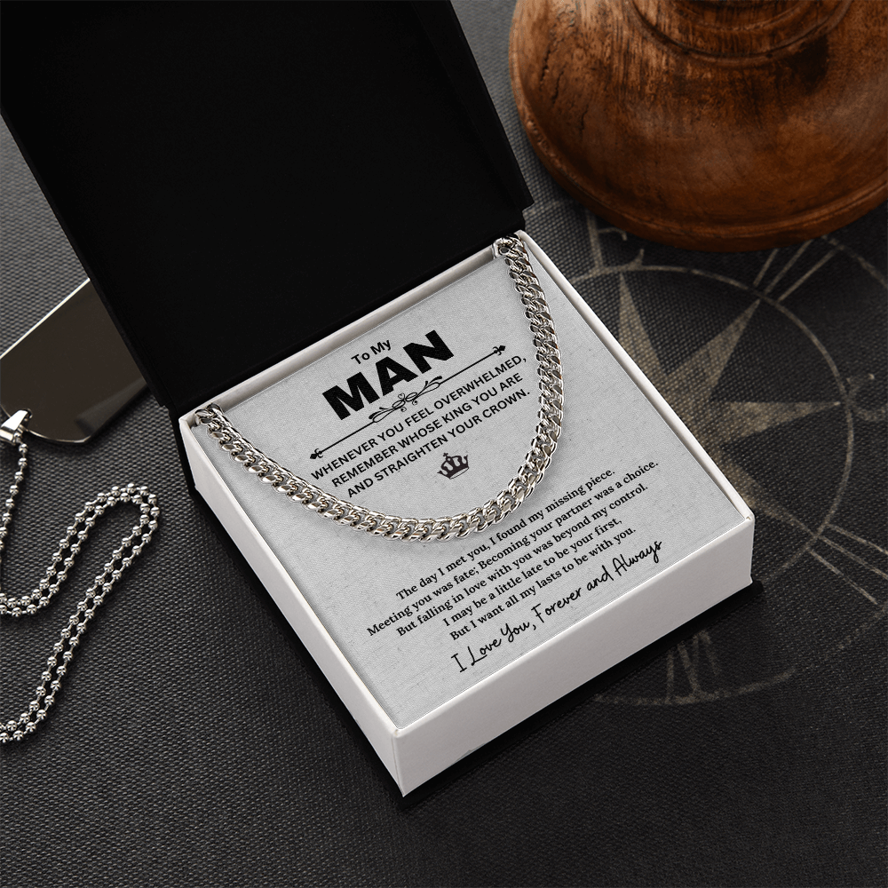 Best Gifts 305-To My Man Cuban Link Chain Necklace with Inspirational Message from Partner