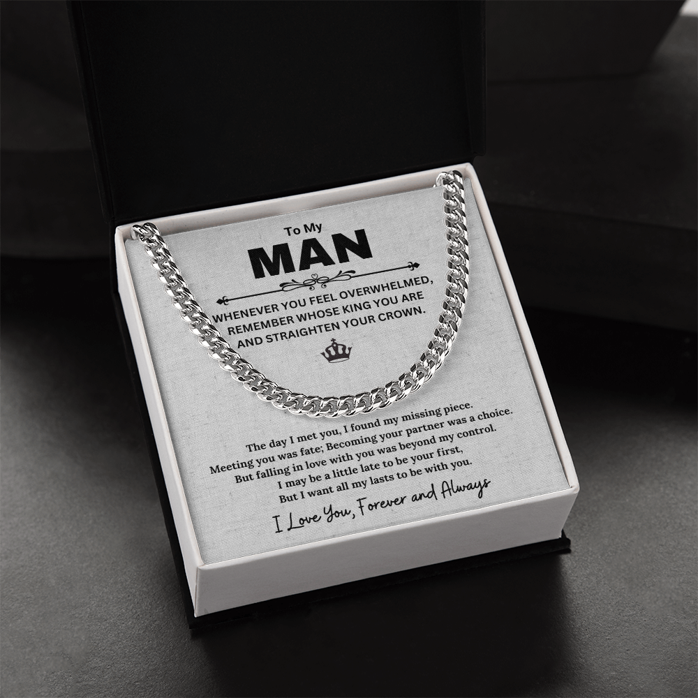 Best Gifts 305-To My Man Cuban Link Chain Necklace with Inspirational Message from Partner