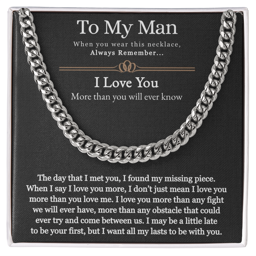 Best Gifts 305-To My Man Cuban Link Chain Necklace with Message from Partner