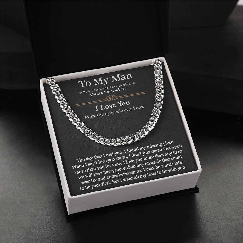 Best Gifts 305-To My Man Cuban Link Chain Necklace with Message from Partner
