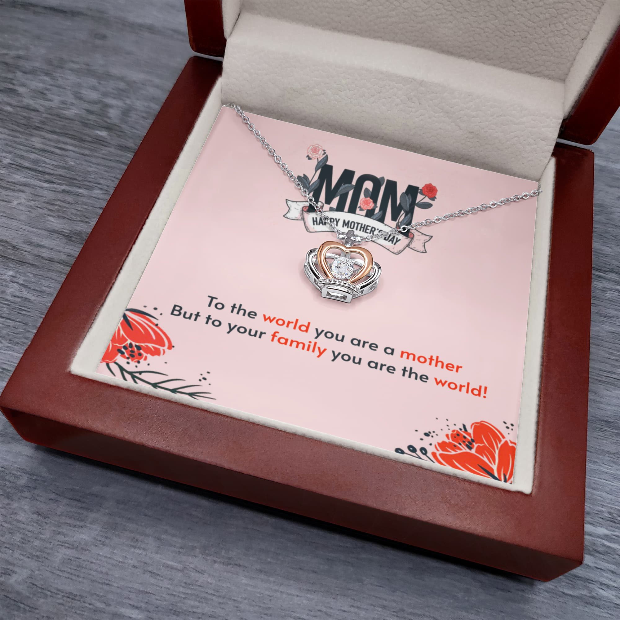 Best Gifts 305-To My Mom Crown Pendant Necklace with Heartfelt Message