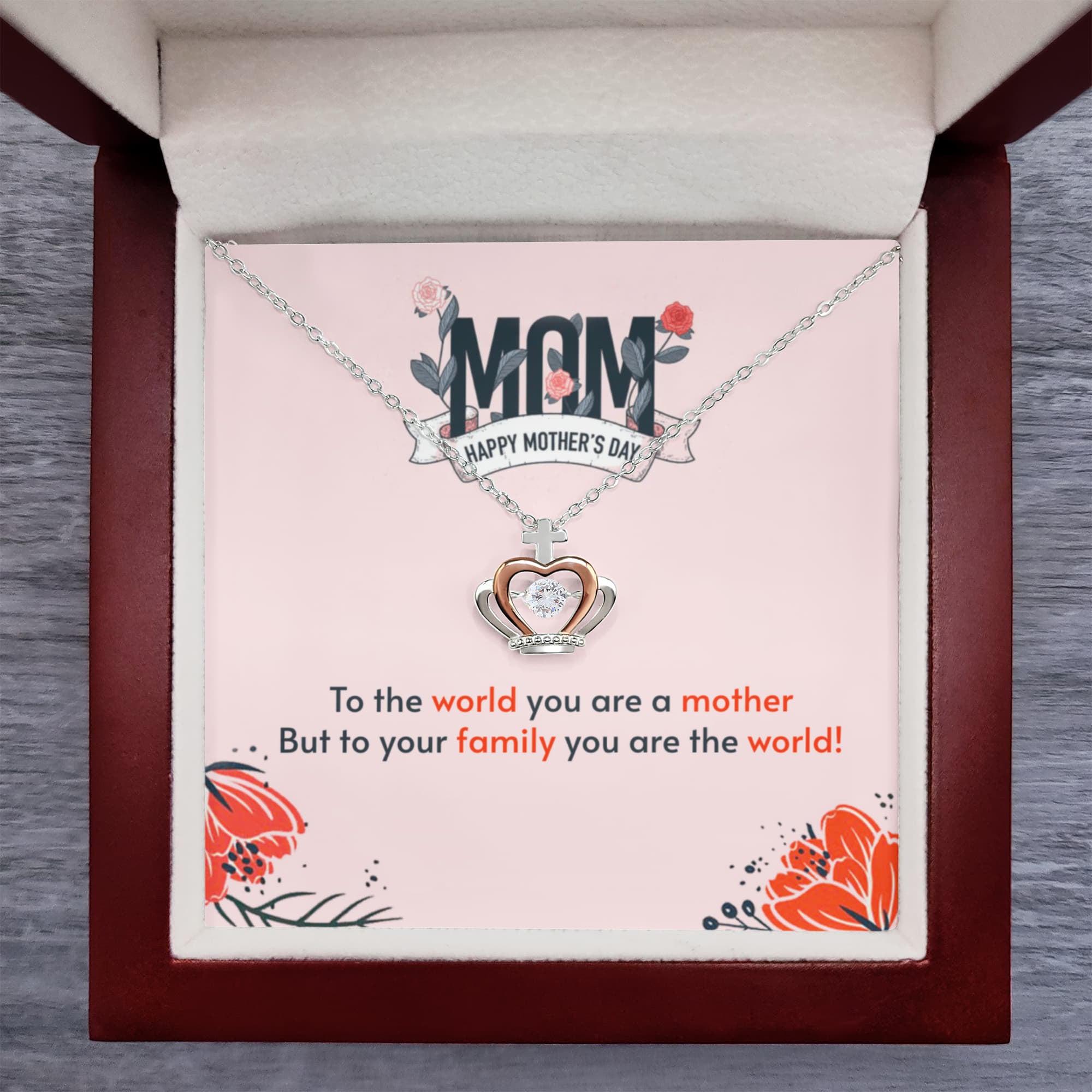 Best Gifts 305-To My Mom Crown Pendant Necklace with Heartfelt Message