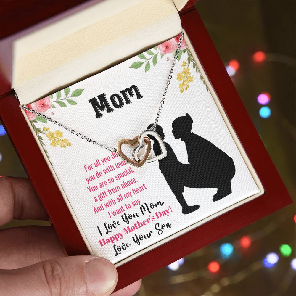 Best Gifts 305-To My Mom Interlocking Hearts Necklace with Heartfelt Message from Son