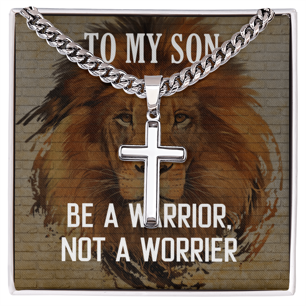 Best Gifts 305-To My Son Cuban Link Cross Necklace Warrior Not Worrier Gift