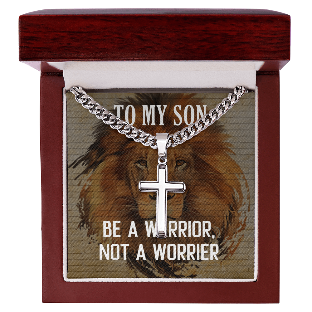 Best Gifts 305-To My Son Cuban Link Cross Necklace Warrior Not Worrier Gift
