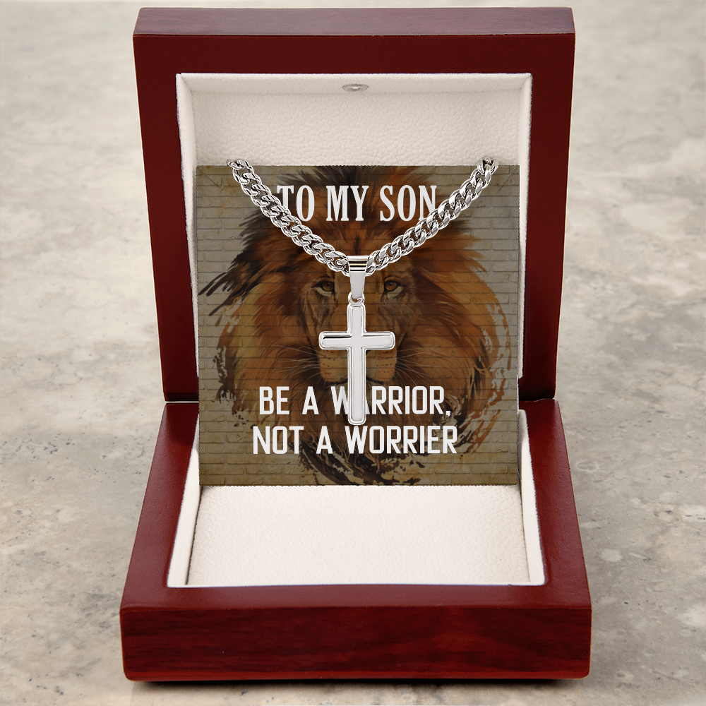 Best Gifts 305-To My Son Cuban Link Cross Necklace Warrior Not Worrier Gift