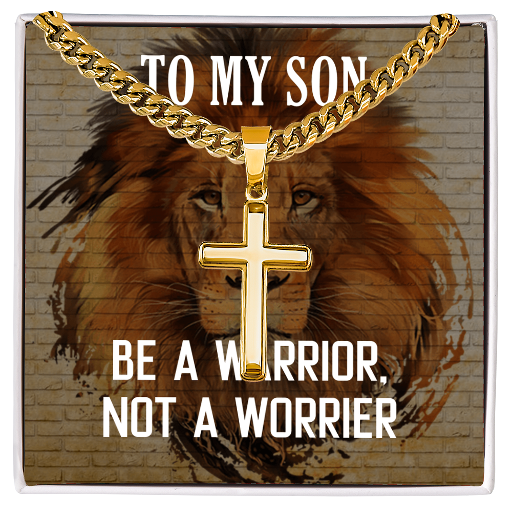 Best Gifts 305-To My Son Cuban Link Cross Necklace Warrior Not Worrier Gift