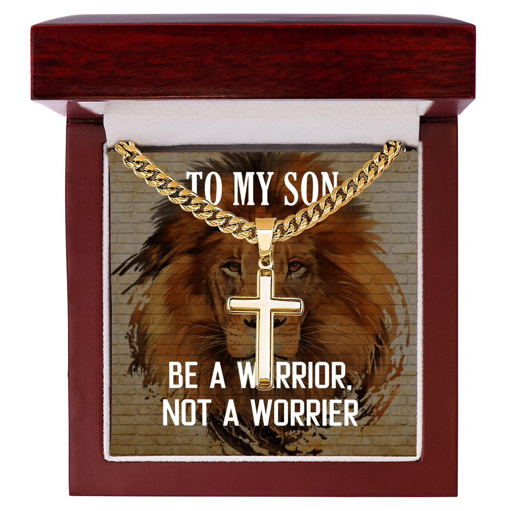 Best Gifts 305-To My Son Cuban Link Cross Necklace Warrior Not Worrier Gift