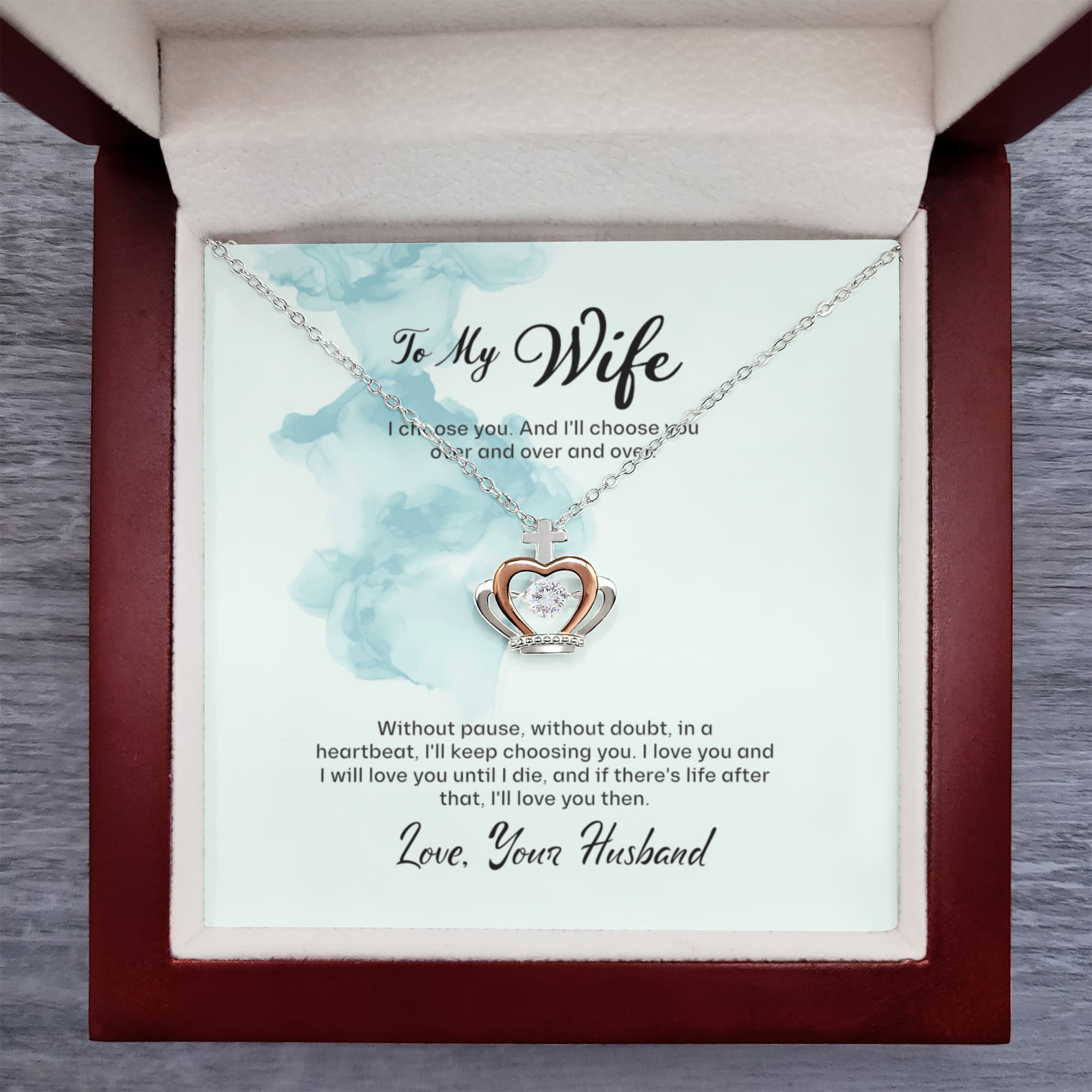 Best Gifts 305-To My Wife Crown Pendant Necklace with Message from Husband