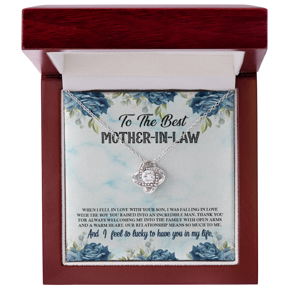 Best Gifts 305-To The Best Mother-in-Law Love Knot Necklace with Cubic Zirconia Pendant from Daughter-in-Law