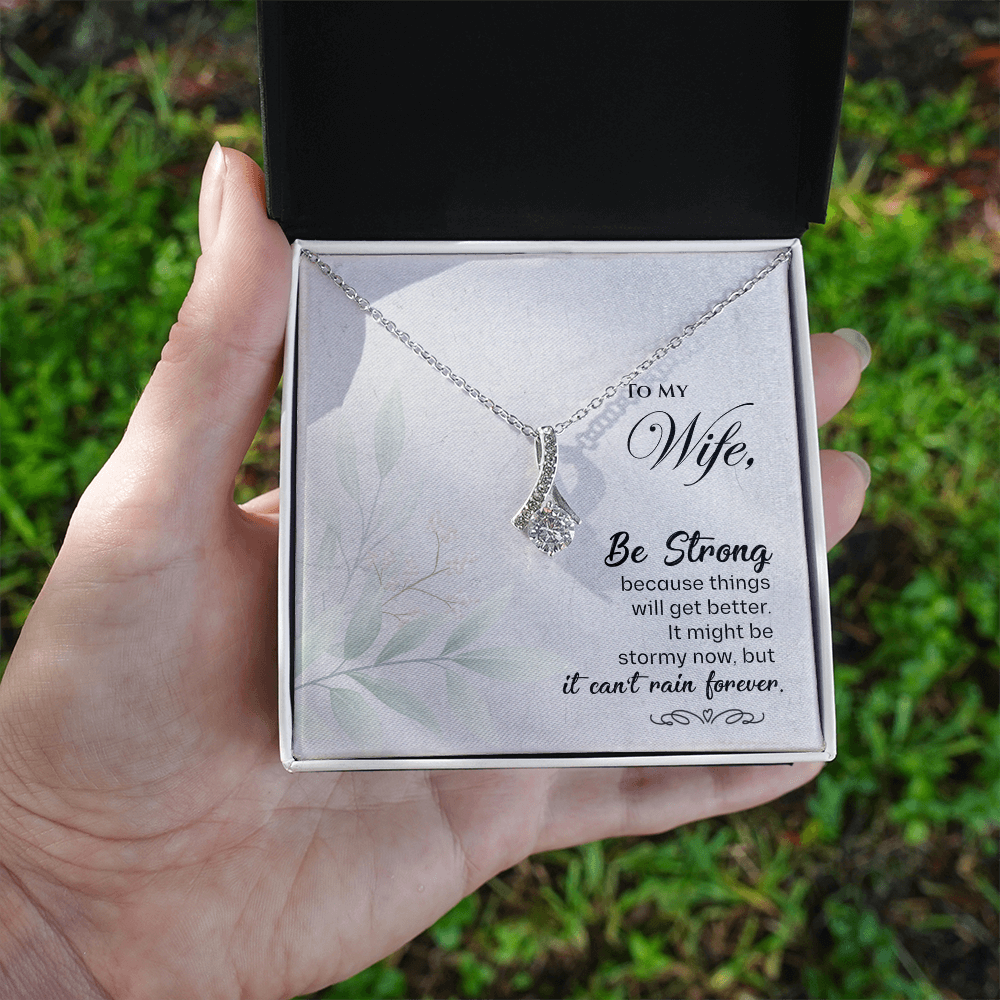Best Gifts 305-Wife Necklace Gift Ribbon Pendant with Be Strong Message