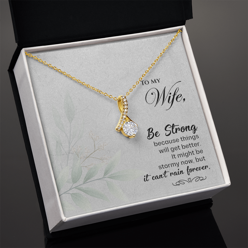 Best Gifts 305-Wife Necklace Gift Ribbon Pendant with Be Strong Message