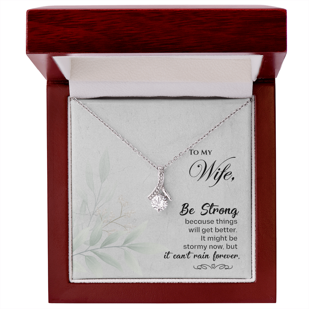 Best Gifts 305-Wife Necklace Gift Ribbon Pendant with Be Strong Message