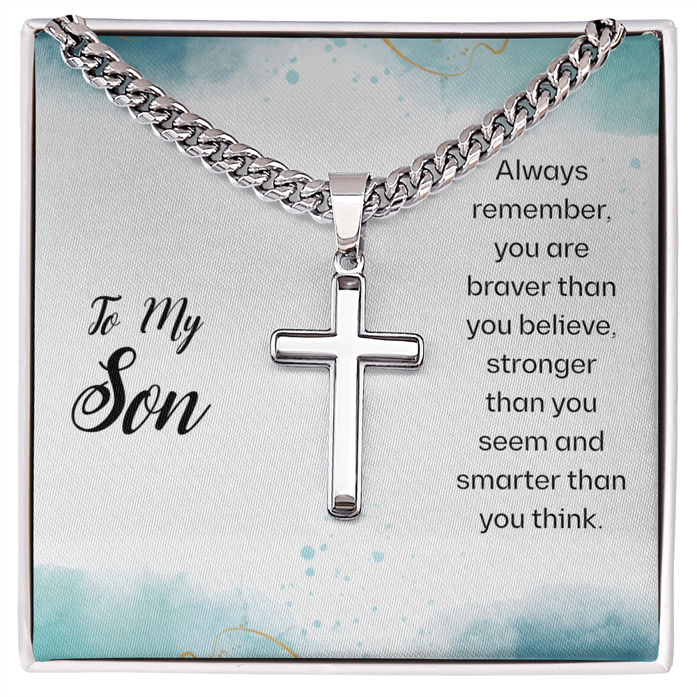 Best Gifts 305 - To My Son Cross Necklace with Bravery Quote Card from Dad or Mom