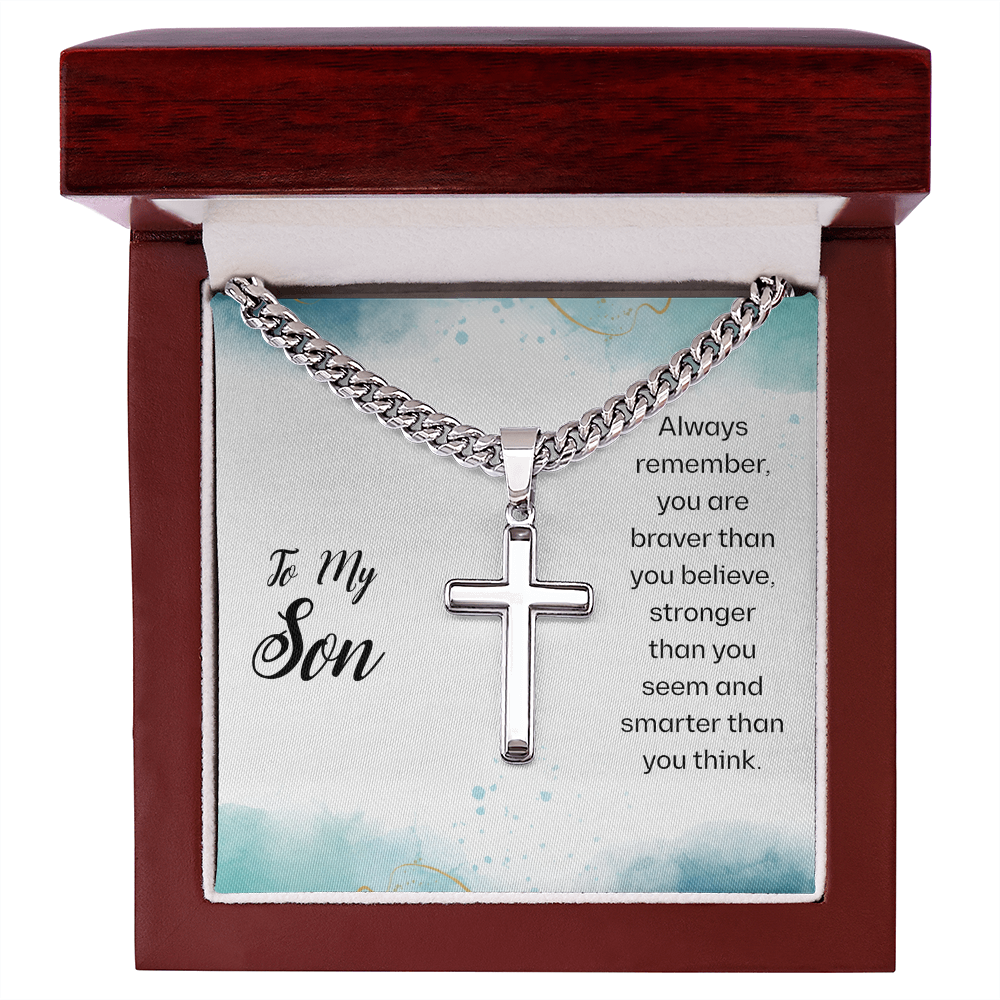 Best Gifts 305 - To My Son Cross Necklace with Bravery Quote Card from Dad or Mom