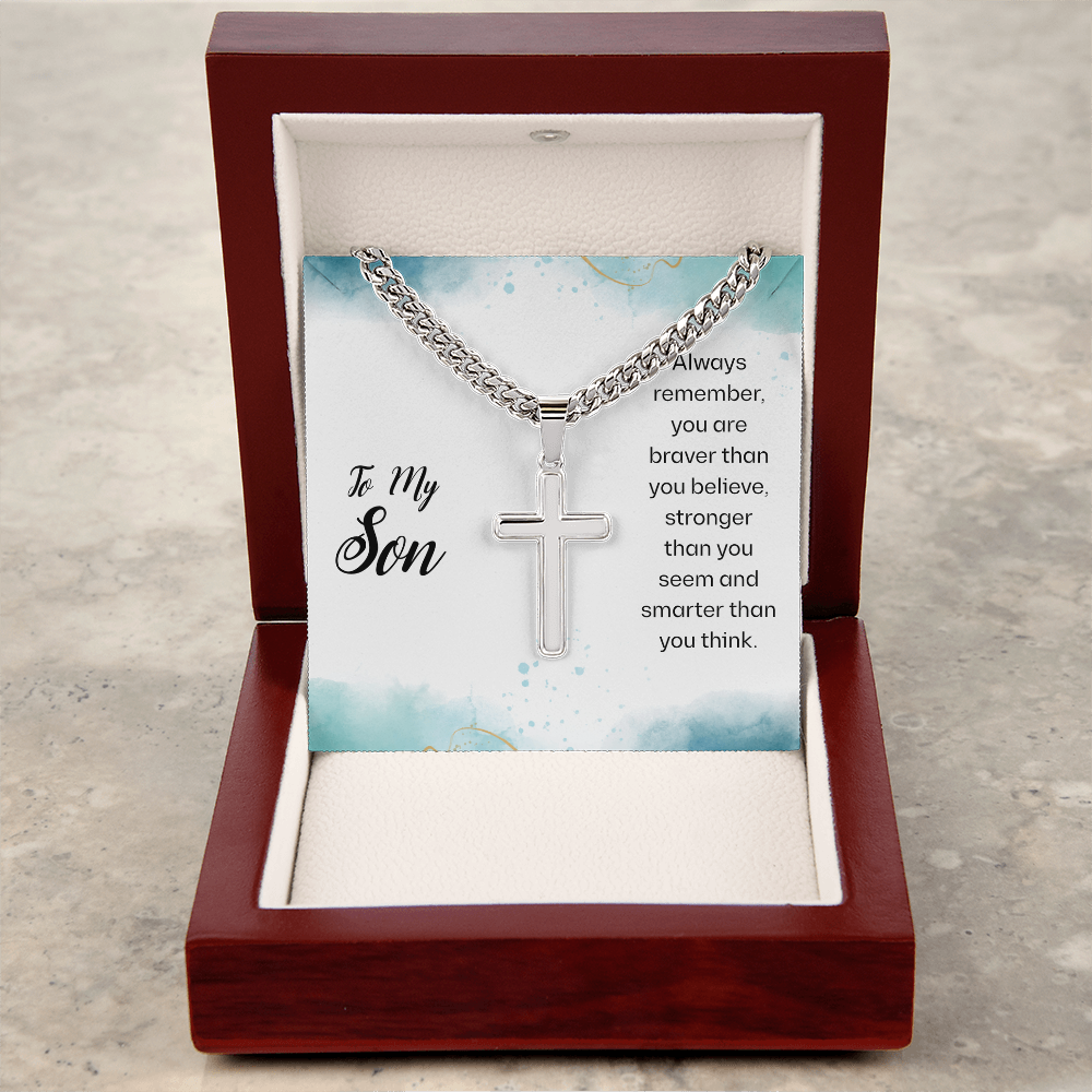 Best Gifts 305 - To My Son Cross Necklace with Bravery Quote Card from Dad or Mom