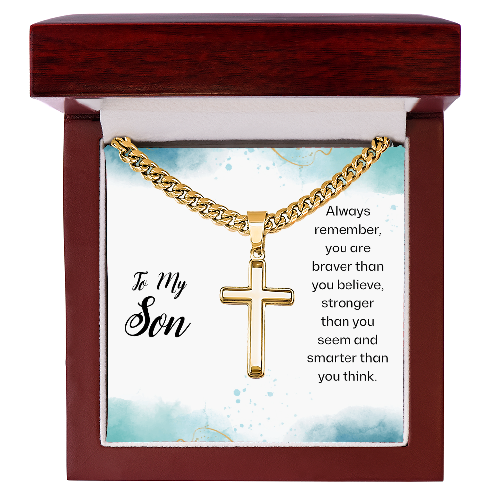 Best Gifts 305 - To My Son Cross Necklace with Bravery Quote Card from Dad or Mom