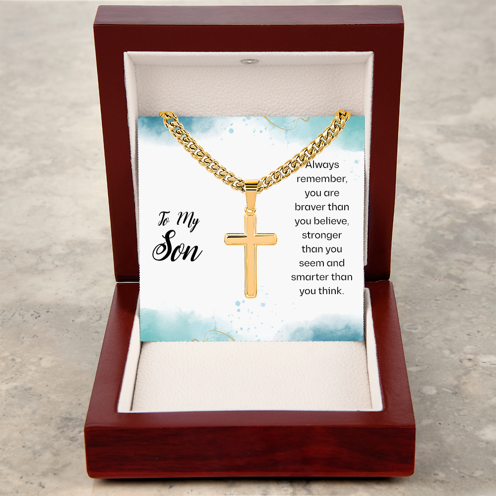 Best Gifts 305 - To My Son Cross Necklace with Bravery Quote Card from Dad or Mom