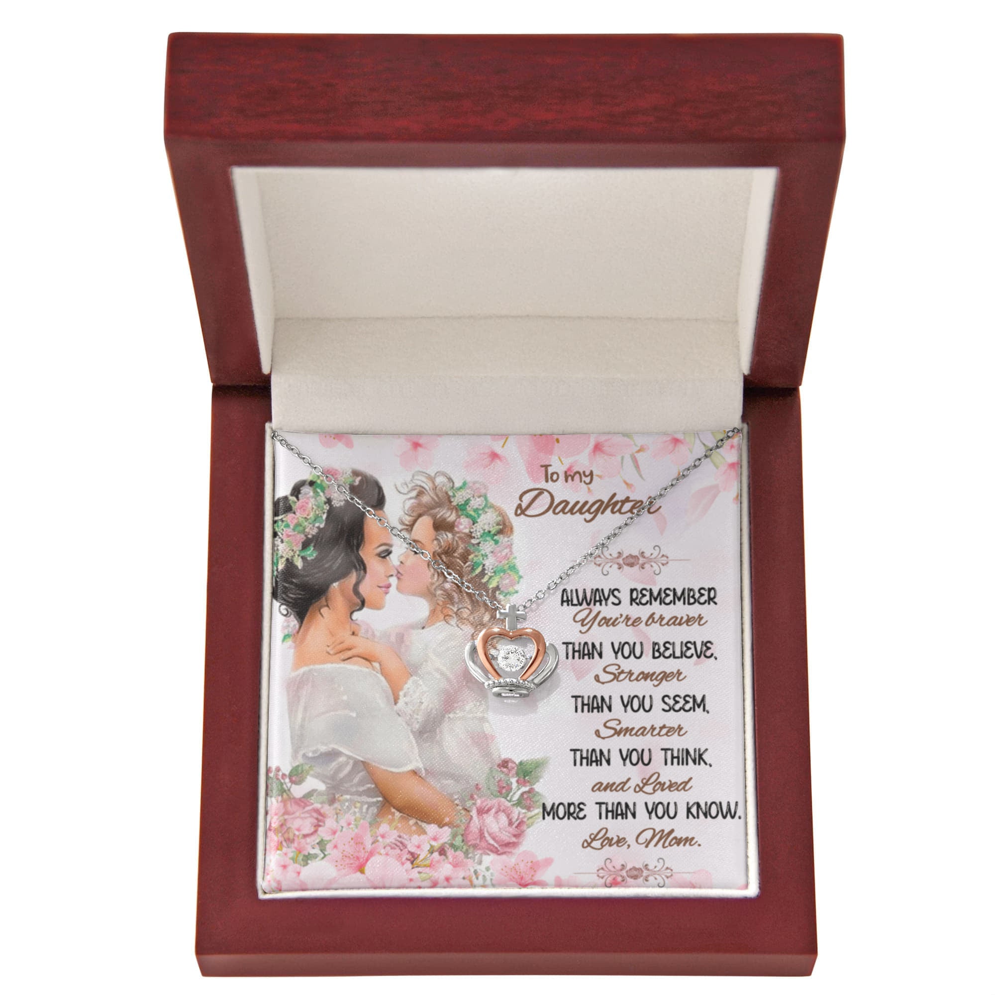 Best Gifts 305 – To My Daughter Crown Pendant Necklace from Mom Sterling Silver Gift 