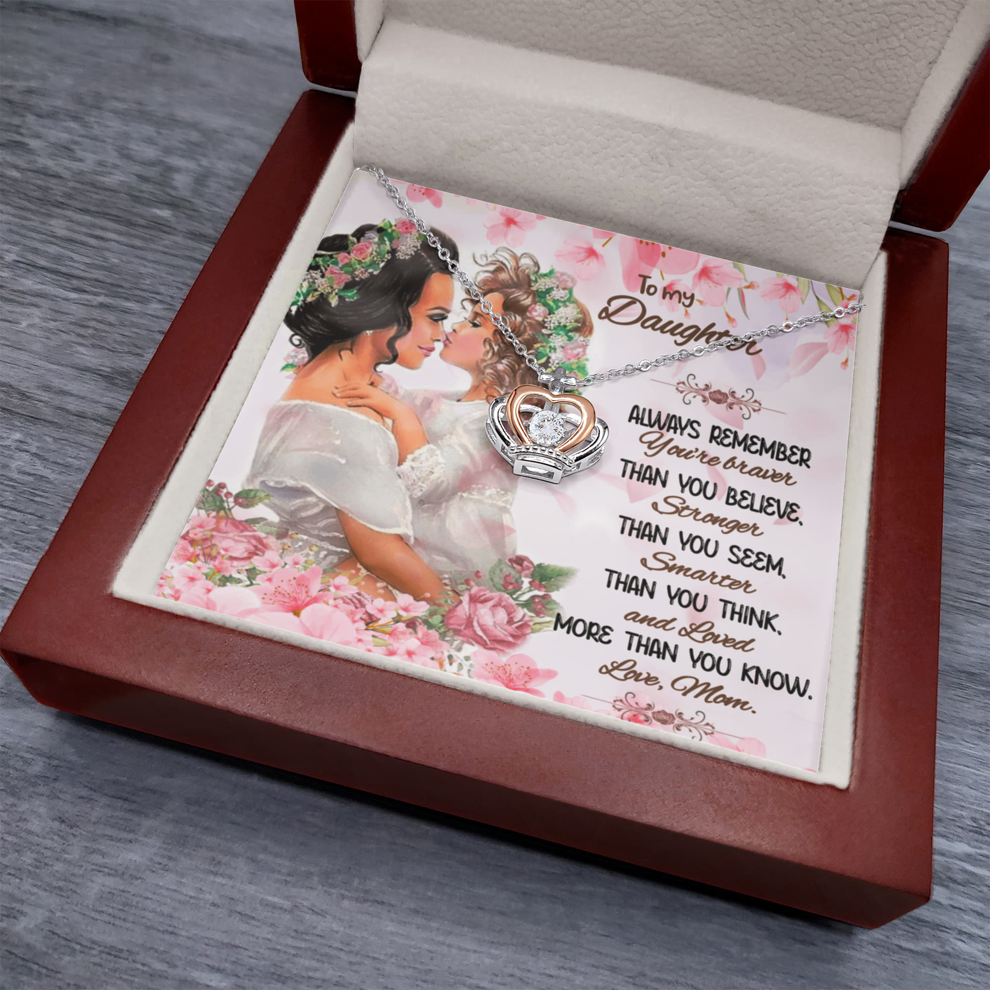 Best Gifts 305 – To My Daughter Crown Pendant Necklace from Mom Sterling Silver Gift 