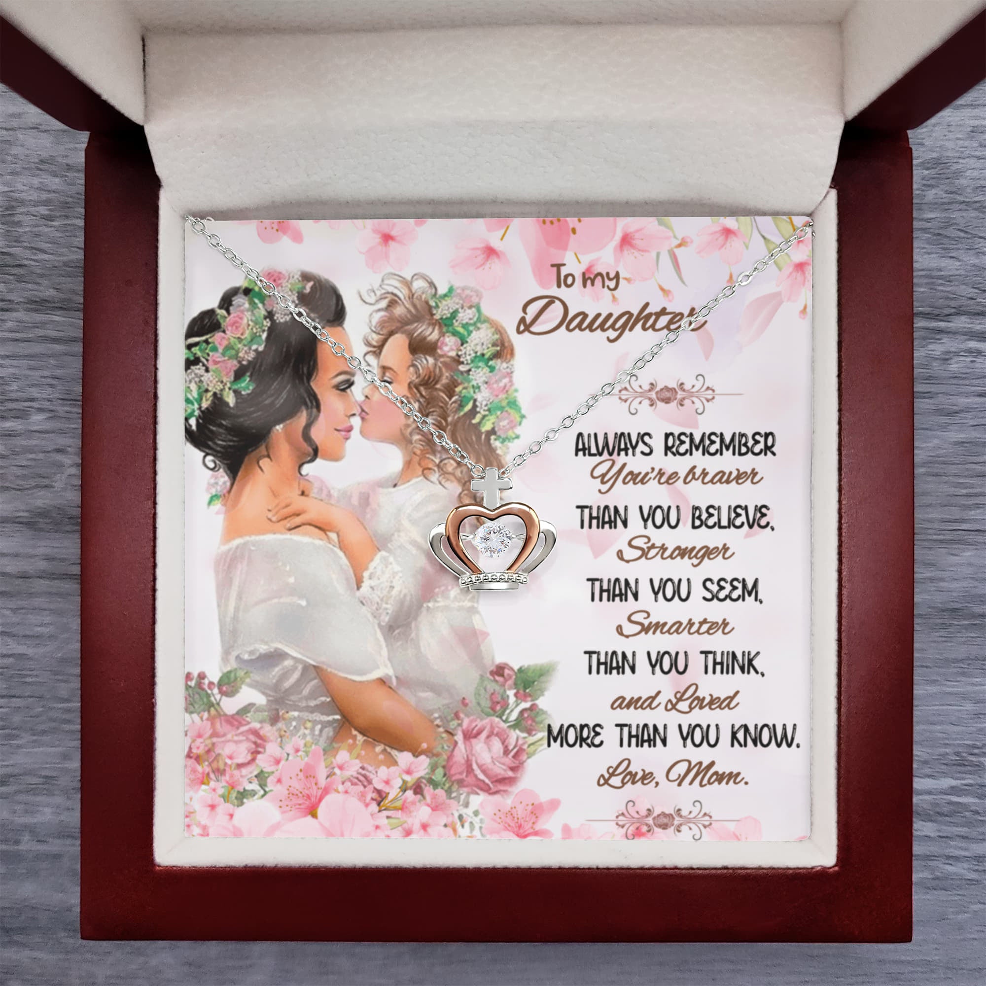 Best Gifts 305 – To My Daughter Crown Pendant Necklace from Mom Sterling Silver Gift 