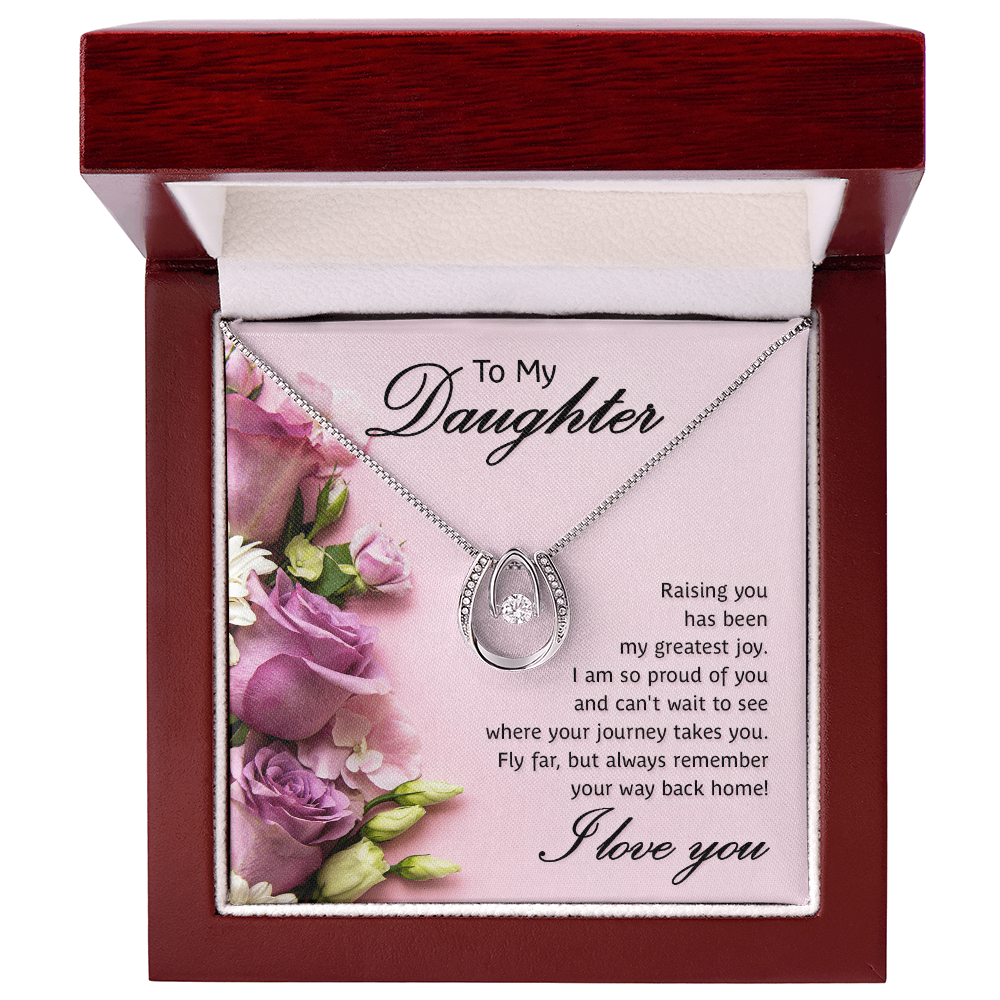 To My Daughter Necklace White Gold CZ Pendant Gift from Mom