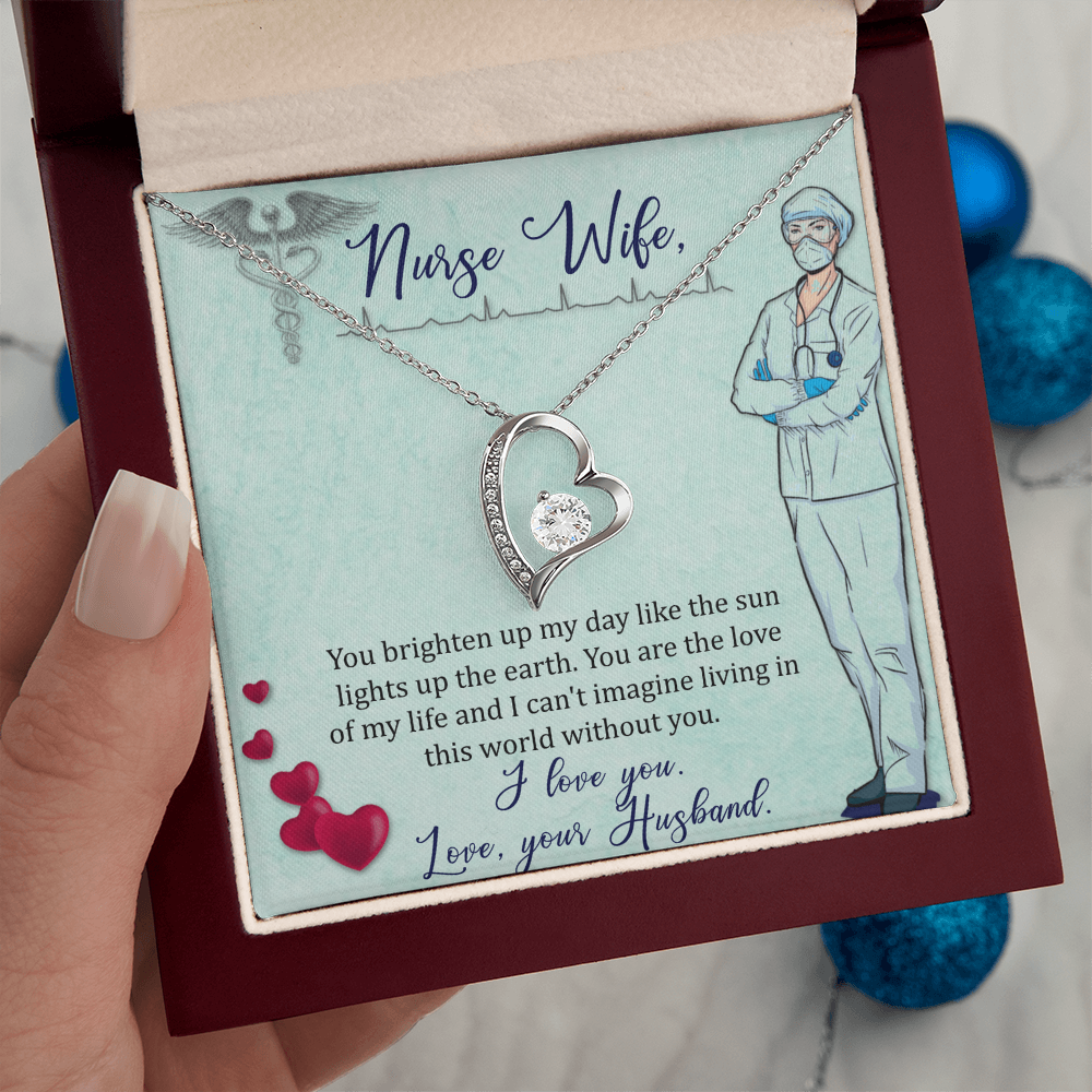 Forever Love Necklace for Nurse Wife - Stunning 6.5mm CZ Heart Pendant - 14K White Gold or 18K Yellow Gold Finish - Adjustable Chain - Perfect Gift from Husband