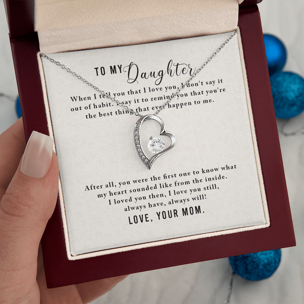 To My Daughter Appreciation Necklace – Forever Love Heart Pendant, CZ Crystal Jewelry Gift from Mom