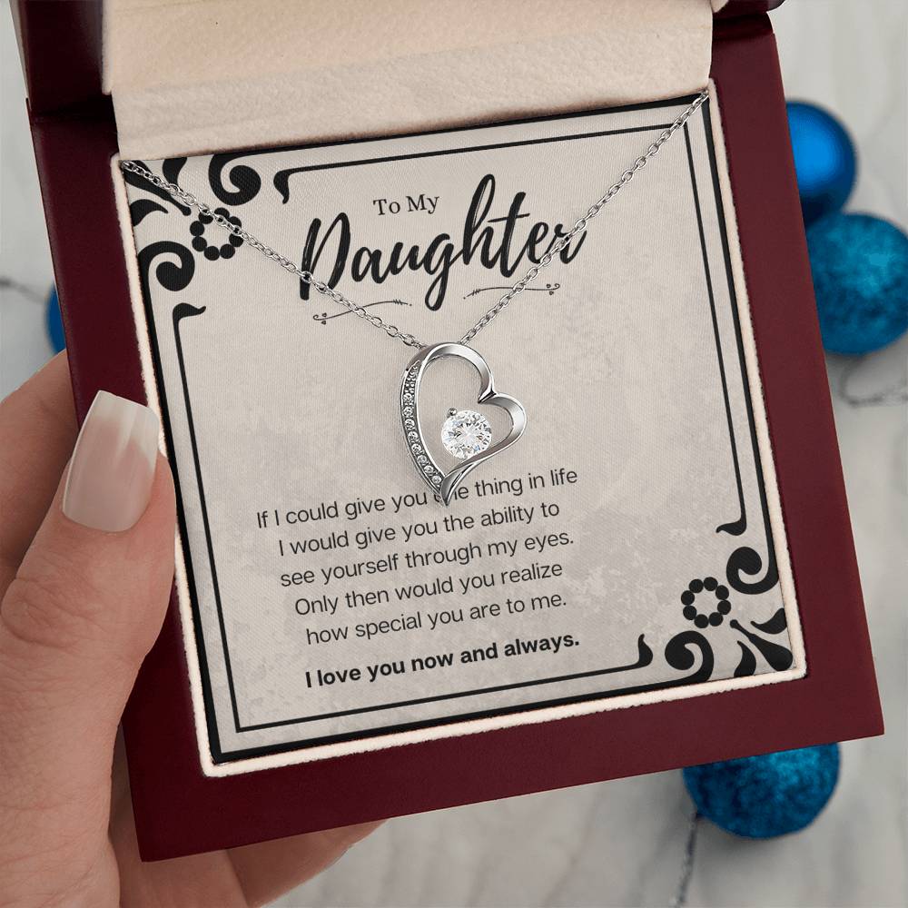 Daughter Heart Necklace Gift – CZ Forever Love Pendant from Mom or Dad with Message Card