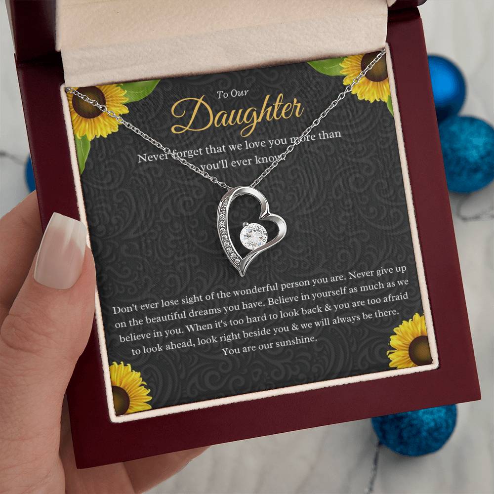 To Our Daughter Forever Love Necklace - Stunning 6.5mm CZ Crystal Heart Pendant in White or Yellow Gold | Perfect Gift for Daughter, Birthday, or Special Occasion