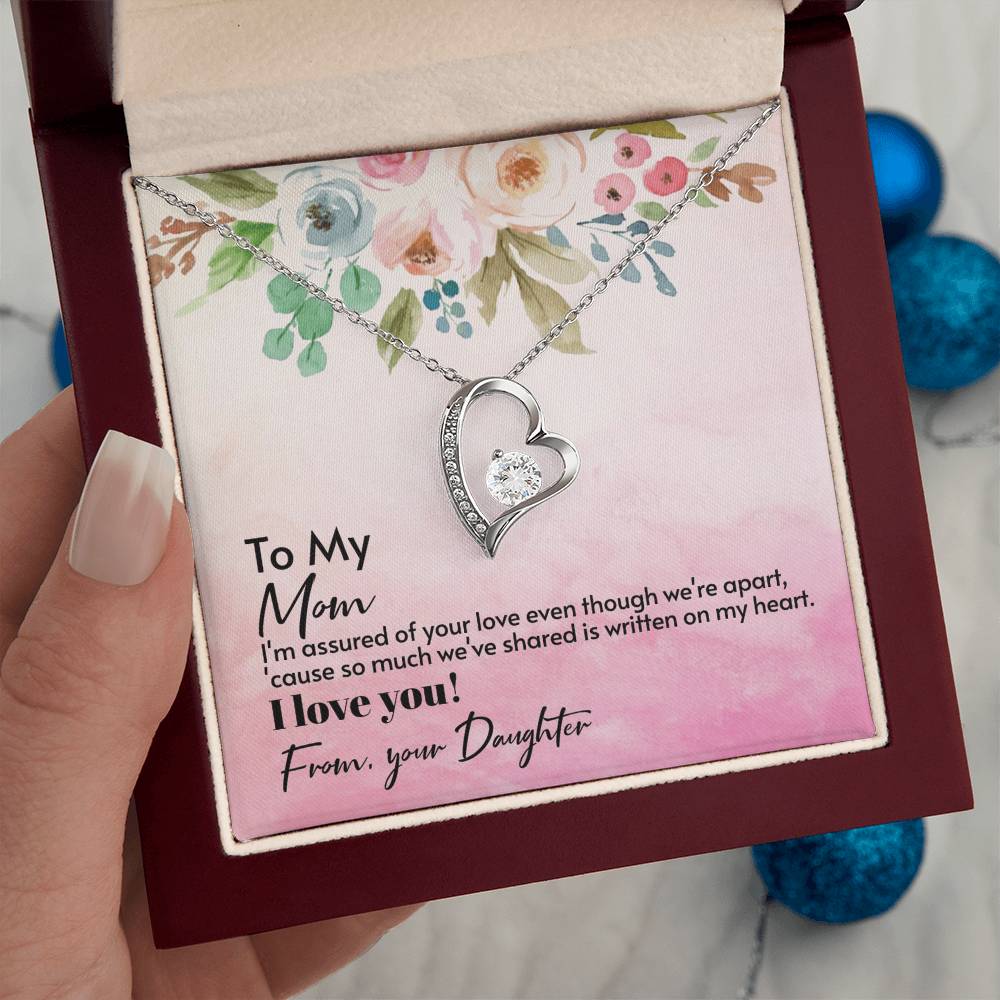 Mom Heart Necklace with CZ Crystal, Forever Love Jewelry Gift from Daughter for Mother